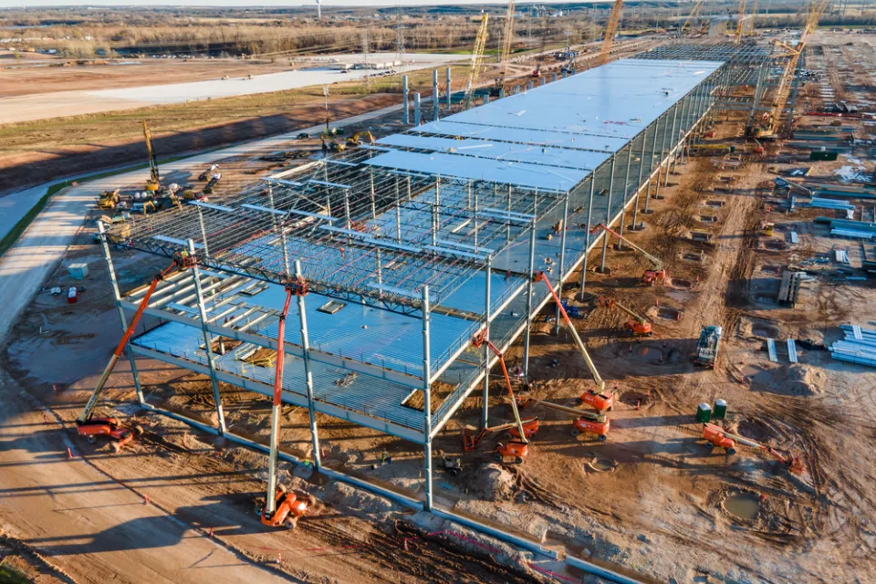 Aerial view of Tesla GigaFactory under construction in Austin, Texas